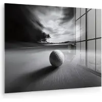 MuchoWow Glasschilderij 160x120 cm - Schilderij acrylglas - Golfbal - Wazig - Zwart - Foto op glas - Muurdecoratie woonkamer - Wanddecoratie slaapkamer - Schilderijen
