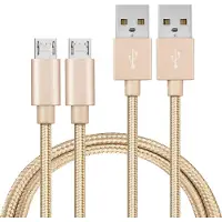 Phonillico 2x Micro USB naar USB A Nylon Gevlochten Kabel Goud - 1 meter - Oplaadkabel voor Samsung Galaxy Tab A 8.0 2019 : écran 8 pouces , references : SM-T290/SM-T295