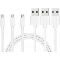 Phonillico 3x Micro USB naar USB A Nylon Gevlochten Kabel Zilver Wit - 1 meter - Oplaadkabel voor Samsung Galaxy J6 2018 (J600) / J6 PLUS 2018 (J610) / J7 2017 (J730) / J7 2016 (J710)