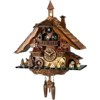 Engstler - 481_QMT - Coucou - Quartz - Notenhout - Met muziek en dansende figuren - 40 cm