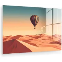 MuchoWow Glasschilderij 180x120 cm - Schilderij acrylglas - Luchtballon - Woestijn - Zonsondergang - Blauw - Foto op glas - Muurdecoratie woonkamer - Wanddecoratie slaapkamer - Schilderijen