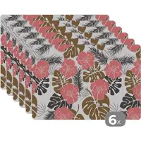 KitchenYeah Placemat - Placemats kunststof - Exotische planten - Patronen - Hawaii - 45x30 cm - 6 stuks - Hittebestendig - Anti-Slip - Onderlegger - Afneembaar