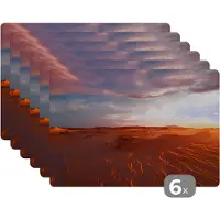 KitchenYeah Placemat - Placemats kunststof - Zand - Landschap - Lucht - Woestijn - 45x30 cm - 6 stuks - Hittebestendig - Anti-Slip - Onderlegger - Afneembaar