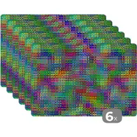KitchenYeah Placemat - Placemats kunststof - Psychedelic - Patronen - Regenboog - 45x30 cm - 6 stuks - Hittebestendig - Anti-Slip - Onderlegger - Afneembaar
