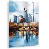 MuchoWow Glasschilderij 120x160 cm - Schilderij acrylglas - Bomen Frankfurt- Stad - Skyline - Brug - Foto op glas - Muurdecoratie woonkamer - Wanddecoratie slaapkamer - Schilderijen