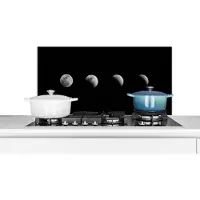 KitchenYeah Spatscherm keuken 90x45 cm - Kookplaat achterwand Zwart - Wit - Maan - Maanfase - Ruimte - Muurbeschermer - Spatwand fornuis - Hoogwaardig aluminium