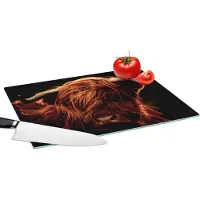 KitchenYeah Glazen Snijplank - 39x28 - Schotse hooglander - Koe - Hoorns - Portret - Dieren - Snijplanken Glas