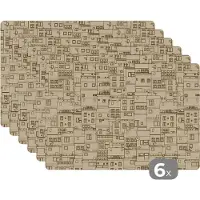 KitchenYeah Placemat - Placemats kunststof - Patronen - Huis - Skyline - 45x30 cm - 6 stuks - Hittebestendig - Anti-Slip - Onderlegger - Afneembaar