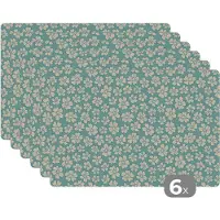 KitchenYeah Placemat - Placemats kunststof - Bloemen - Wit - Vintage - Patronen - 45x30 cm - 6 stuks - Hittebestendig - Anti-Slip - Onderlegger - Afneembaar