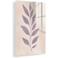 MuchoWow Glasschilderij 120x180 cm - Schilderij acrylglas - Tak - Bladeren - Minimalistisch - Beige - Foto op glas - Muurdecoratie woonkamer - Wanddecoratie slaapkamer - Schilderijen