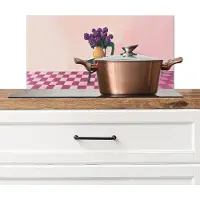 KitchenYeah Spatscherm keuken 60x30 cm - Kookplaat achterwand Stoel - Vaas - Bloemen - Geblokt - Muurbeschermer - Spatwand fornuis - Hoogwaardig aluminium