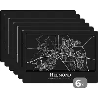 KitchenYeah Placemat - Placemats kunststof - Plattegrond - Helmond - Kaart - Stadskaart - 45x30 cm - 6 stuks - Hittebestendig - Anti-Slip - Onderlegger - Afneembaar