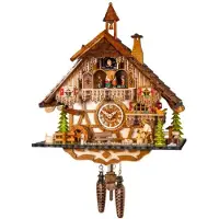 Engstler - 3651_QMT - Koekoeksklok - Kwarts - Notenhout - met muziek met dansend paar - 42 cm