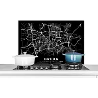 KitchenYeah Spatscherm keuken 80x55 cm - Kookplaat achterwand Breda - Kaart - Zwart - Muurbeschermer - Spatwand fornuis - Hoogwaardig aluminium