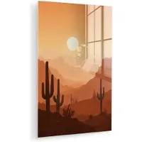 MuchoWow Glasschilderij 120x180 cm - Schilderij acrylglas - Landschap - Woestijn - Cactussen - Zon - Foto op glas - Muurdecoratie woonkamer - Wanddecoratie slaapkamer - Schilderijen