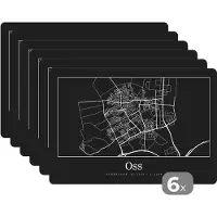 KitchenYeah Placemat - Placemats kunststof - Oss - Plattegrond - Stadskaart - Kaart - 45x30 cm - 6 stuks - Hittebestendig - Anti-Slip - Onderlegger - Afneembaar