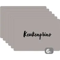 KitchenYeah Placemat - Placemats kunststof - Quote - Keukenprins - Taupe - 45x30 cm - 6 stuks - Hittebestendig - Anti-Slip - Onderlegger - Afneembaar