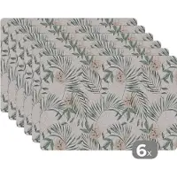 KitchenYeah Placemats - Jungle - Tropical - Bloemen - Natuur - Bladeren - Wit - Keuken - Onderlegger - 45x30 cm - 6 stuks