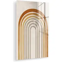 MuchoWow Glasschilderij 120x180 cm - Schilderij acrylglas - Minimalistisch - Boog - Lijnen - Beige - Foto op glas - Muurdecoratie woonkamer - Wanddecoratie slaapkamer - Schilderijen