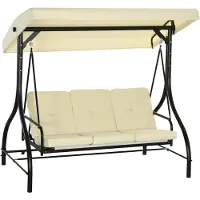 Merax 2-in-1 Tuinschommel Met Ligfunctie – 3-Zits Schommelbank Met Zonnescherm – 195x117x175 cm – Verstelbare Loungeschommel Voor Tuin Of Terras – Beige