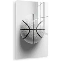 MuchoWow Glasschilderij 120x180 cm - Schilderij acrylglas - Basketbal - Wit - Schaduw - Lijnen - Foto op glas - Muurdecoratie woonkamer - Wanddecoratie slaapkamer - Schilderijen