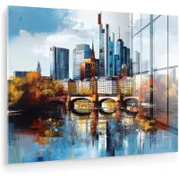 MuchoWow Glasschilderij 160x120 cm - Schilderij acrylglas - Bomen Frankfurt- Stad - Skyline - Brug - Foto op glas - Muurdecoratie woonkamer - Wanddecoratie slaapkamer - Schilderijen
