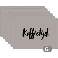 KitchenYeah Placemat - Placemats kunststof - Quote - Taupe - Koffietijd - 45x30 cm - 6 stuks - Hittebestendig - Anti-Slip - Onderlegger - Afneembaar