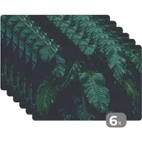 KitchenYeah Placemat - Placemats kunststof - Jungle - Palmboom - Bladeren - Tropisch - 45x30 cm - 6 stuks - Hittebestendig - Anti-Slip - Onderlegger - Afneembaar