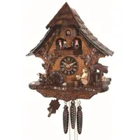 Engstler - 478_QMT - Koekoeksklok - Kwarts - Notenhout - met muziek met dansend paar - 35 cm