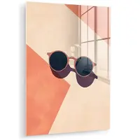 MuchoWow Glasschilderij 120x160 cm - Schilderij acrylglas - Zonnebril - Schaduw - Oranje - Minimalistisch - Foto op glas - Muurdecoratie woonkamer - Wanddecoratie slaapkamer - Schilderijen