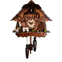 Engstler - 343_QM - Koekoeksklok - Kwarts - Notenhout - met muziek - 28 cm
