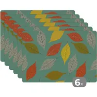 KitchenYeah Placemat - Placemats kunststof - Bladeren - Herfst - Vintage - Pastel - Patroon - 45x30 cm - 6 stuks - Hittebestendig - Anti-Slip - Onderlegger - Afneembaar