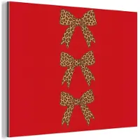 MuchoWow Aluminium schilderij 160x120 cm - Wanddecoratie metaal - Strikken - Panterprint - Rood - Metalen muurdecoratie woonkamer - Decoratie industrieel - Foto op dibond - Industriële accessoires slaapkamer