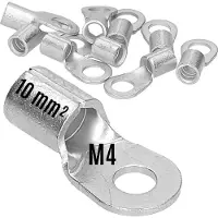 Kalitec 10 stuks Q10-4 krimpkabelschoen 10 mm² M4 I ongeïsoleerd I doornpersing I voor soepele, fijne en ultrafijne geleiders I kabelschoen 10 mm² volgens DIN 46234