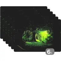 KitchenYeah Placemat - Placemats kunststof - Bomen - Bos - Groen - Landschap - Natuur - 45x30 cm - 6 stuks - Hittebestendig - Anti-Slip - Onderlegger - Afneembaar