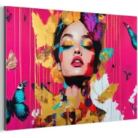 MuchoWow Aluminium schilderij 180x120 cm - Wanddecoratie metaal - Vrouw - Abstract - Kleurrijk - Metalen muurdecoratie woonkamer - Decoratie industrieel - Foto op dibond - Industriële accessoires slaapkamer