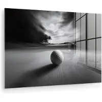 MuchoWow Glasschilderij 180x120 cm - Schilderij acrylglas - Golfbal - Wazig - Zwart - Foto op glas - Muurdecoratie woonkamer - Wanddecoratie slaapkamer - Schilderijen