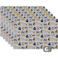 KitchenYeah Placemat kinderen - Placemat - Placemats kunststof - Patroon - Kat - Poes - Jongens - Meisjes - Kinderen - Kindje - 45x30 cm - 6 stuks - Hittebestendig - Anti-Slip - Onderlegger - Afneembaar