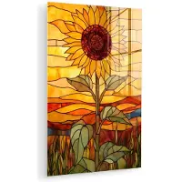 MuchoWow Glasschilderij 120x180 cm - Schilderij acrylglas - Zonnebloem - Mozaïek - Zonsondergang - Geel - Foto op glas - Muurdecoratie woonkamer - Wanddecoratie slaapkamer - Schilderijen