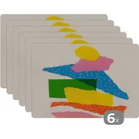 KitchenYeah Placemat - Placemats kunststof - Abstract - Kunst - Vormen - Regenboog - 45x30 cm - 6 stuks - Hittebestendig - Anti-Slip - Onderlegger - Afneembaar