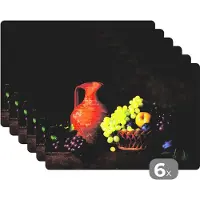 KitchenYeah Placemat - Placemats kunststof - Rustiek - Fruit - Kan - Mand - Stilleven - 45x30 cm - 6 stuks - Hittebestendig - Anti-Slip - Onderlegger - Afneembaar