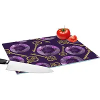 KitchenYeah Glazen Snijplank - 39x28 - Edelsteen - Patronen - Goud - Sleutel - Snijplanken Glas