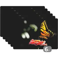 KitchenYeah Placemat - Placemats kunststof - Vlinder - Botanisch - Bloem - 45x30 cm - 6 stuks - Hittebestendig - Anti-Slip - Onderlegger - Afneembaar