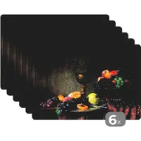 KitchenYeah Placemat - Placemats kunststof - Rustiek - Tafel - Fruit - Stilleven - Beker - 45x30 cm - 6 stuks - Hittebestendig - Anti-Slip - Onderlegger - Afneembaar