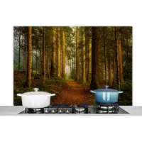 KitchenYeah Spatscherm keuken 120x80 cm - Kookplaat achterwand Bos - Natuur - Bomen - Landschap - Bladeren - Muurbeschermer - Spatwand fornuis - Hoogwaardig aluminium