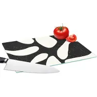 KitchenYeah Glazen Snijplank - 28x20 - Plant - Zwart - Minimalisme - Snijplanken Glas