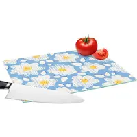 KitchenYeah Glazen Snijplank - 28x20 - Meiden - Bloemen - Blauw - Patronen - Girl - Kids - Kinderen - Kind - Snijplanken Glas
