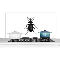 KitchenYeah Spatscherm keuken 120x60 cm - Kookplaat achterwand Zwart wit - Kever - Vintage - Insecten - Muurbeschermer - Spatwand fornuis - Hoogwaardig aluminium