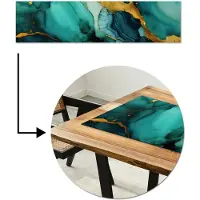 MuchoWow Tafelloper 200x50 cm - Tafelmat vinyl Marmer - Goud - Blauw groen - Abstract - Turquoise - Tafeldecoratie - Tafelversiering - Keuken decoratie - Tafel versiering