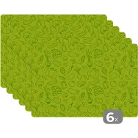 KitchenYeah Placemat - Placemats kunststof - Groente - Vegan - Groen - Design - 45x30 cm - 6 stuks - Hittebestendig - Anti-Slip - Onderlegger - Afneembaar